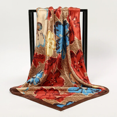Nagyker 90*90cm-es selyemkendő női bandana szatén vintage fejkendő négyzet alakú sál fejpánt Retro nyomtatási fejkendő haj kiegészítők