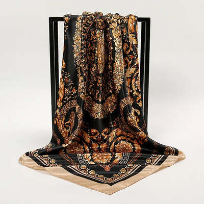 Nagyker 90*90cm-es selyemkendő női bandana szatén vintage fejkendő négyzet alakú sál fejpánt Retro nyomtatási fejkendő haj kiegészítők
