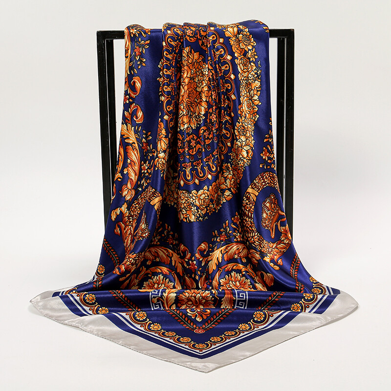 Nagyker 90*90cm-es selyemkendő női bandana szatén vintage fejkendő négyzet alakú sál fejpánt Retro nyomtatási fejkendő haj kiegészítők