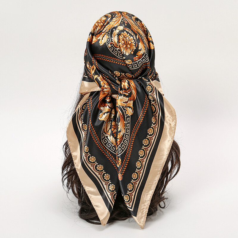 Nagyker 90*90cm-es selyemkendő női bandana szatén vintage fejkendő négyzet alakú sál fejpánt Retro nyomtatási fejkendő haj kiegészítők