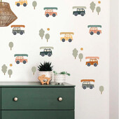 erdei vintage autós falmatrica vízálló peeling and stick akvarell óvodai falmatrica fiús gyerekszoba lakberendezési célra