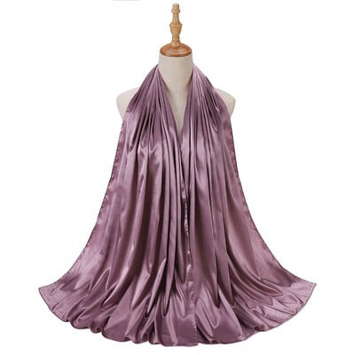 Női hidzsáb muszlim szabadidős sál egyszínű turbánutánzat selyem szatén sál női kendő kapucnis huzat divat készpénz Commodit