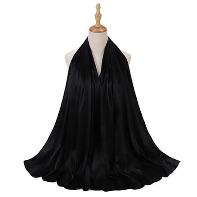 Női hidzsáb muszlim szabadidős sál egyszínű turbánutánzat selyem szatén sál női kendő kapucnis huzat divat készpénz Commodit