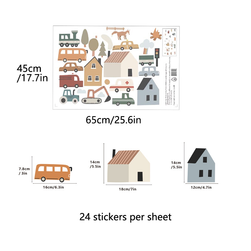 Autocolante de perete pentru camioane cu animale nordice, mașini drăguțe, autocolante de perete pentru camere de copii, elemente de mașini pentru copii, adolescent, decori de perete, cameră de joacă, grădiniță, creșă