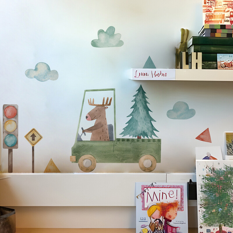 Rajzfilm Állatos autós falmatricák Gyermekszoba gyerekeknek Nappali Kivehető óvodadekorációs falmatricák