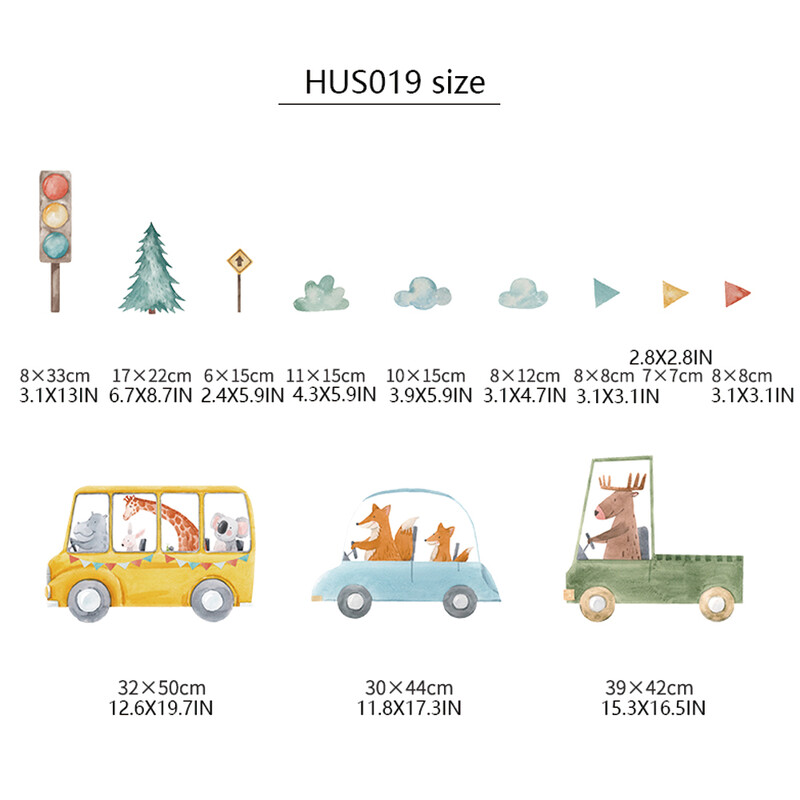 Rajzfilm Állatos autós falmatricák Gyermekszoba gyerekeknek Nappali Kivehető óvodadekorációs falmatricák