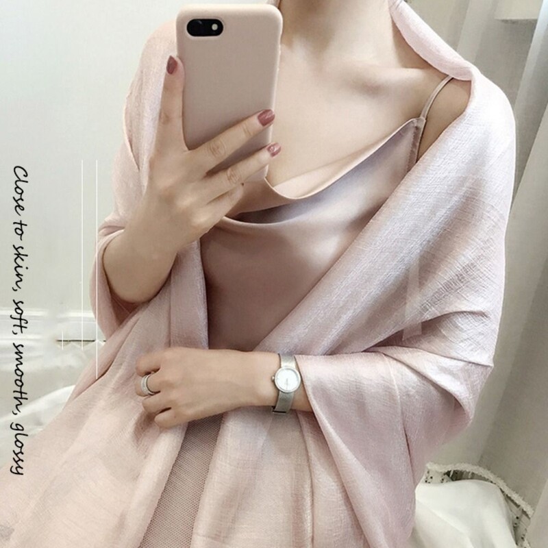 Tiszta színű női sál divatos foulard len női napvédő kendő 180x85 cm nagy méretű hidzsáb bandanas