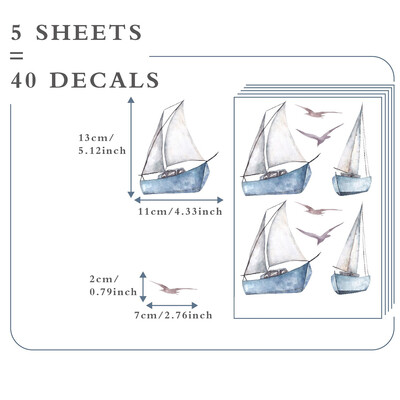 Akvarell vitorlás falmatricák Vízálló Peel&Stick óvodai falmatrica fiús gyerekeknek szoba dekoráció otthoni dekoráció