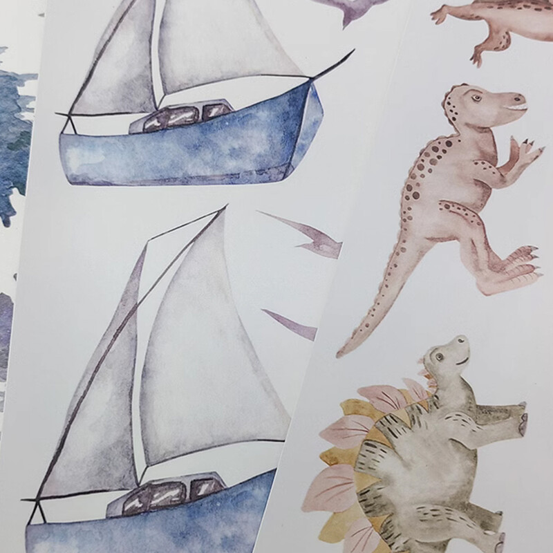 Akvarell vitorlás falmatricák Vízálló Peel&Stick óvodai falmatrica fiús gyerekeknek szoba dekoráció otthoni dekoráció