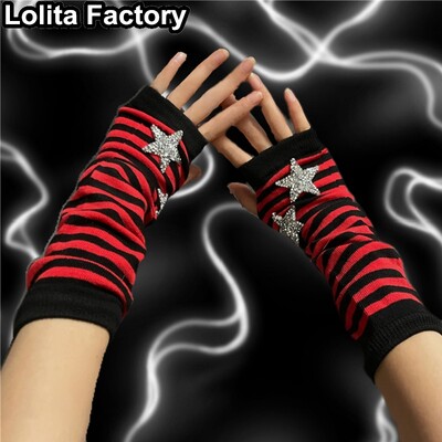 Rukavice s pruhovanými rukávmi Star Element Stripe, teplé na jeseň a v zime, dievčenské, Harajuku, y2k, gotický punk, subkultúra, žena, Lolita, ohrievače rúk