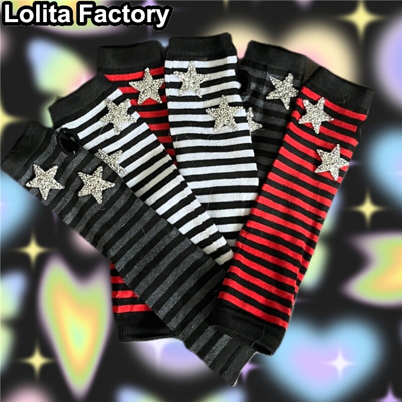 Rukavice s pruhovanými rukávmi Star Element Stripe, teplé na jeseň a v zime, dievčenské, Harajuku, y2k, gotický punk, subkultúra, žena, Lolita, ohrievače rúk