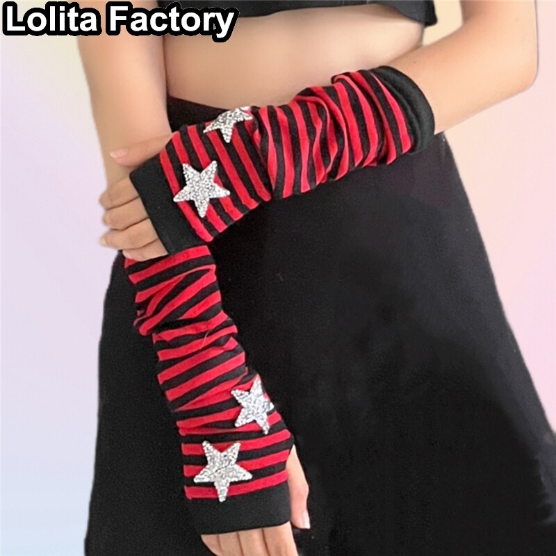 Rukavice s pruhovanými rukávmi Star Element Stripe, teplé na jeseň a v zime, dievčenské, Harajuku, y2k, gotický punk, subkultúra, žena, Lolita, ohrievače rúk