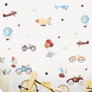 Ακουαρέλα Cartoon Car Balloon Stars Nursery αυτοκόλλητο Παιδική αφίσα DIY Αυτοκόλλητα τοίχου Τέχνη Εκτύπωση παιδικής κρεβατοκάμαρας Διακόσμηση σπιτιού