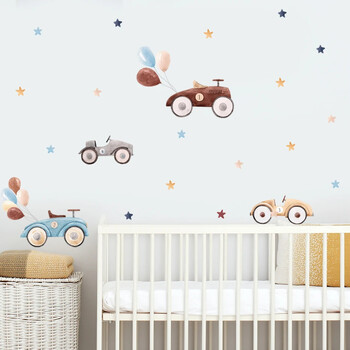 Ακουαρέλα Cartoon Car Balloon Stars Nursery αυτοκόλλητο Παιδική αφίσα DIY Αυτοκόλλητα τοίχου Τέχνη Εκτύπωση παιδικής κρεβατοκάμαρας Διακόσμηση σπιτιού