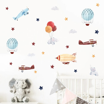 Ακουαρέλα Cartoon Car Balloon Stars Nursery αυτοκόλλητο Παιδική αφίσα DIY Αυτοκόλλητα τοίχου Τέχνη Εκτύπωση παιδικής κρεβατοκάμαρας Διακόσμηση σπιτιού