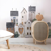 Autocolant mural de perete din țesătură de construcție acuarelă mare Peel&Stick detașabil DIY Art Decor de perete pentru decalcomania creșă camera copiilor