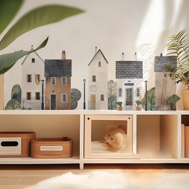 Autocolant mural de perete din țesătură de construcție acuarelă mare Peel&Stick detașabil DIY Art Decor de perete pentru decalcomania creșă camera copiilor