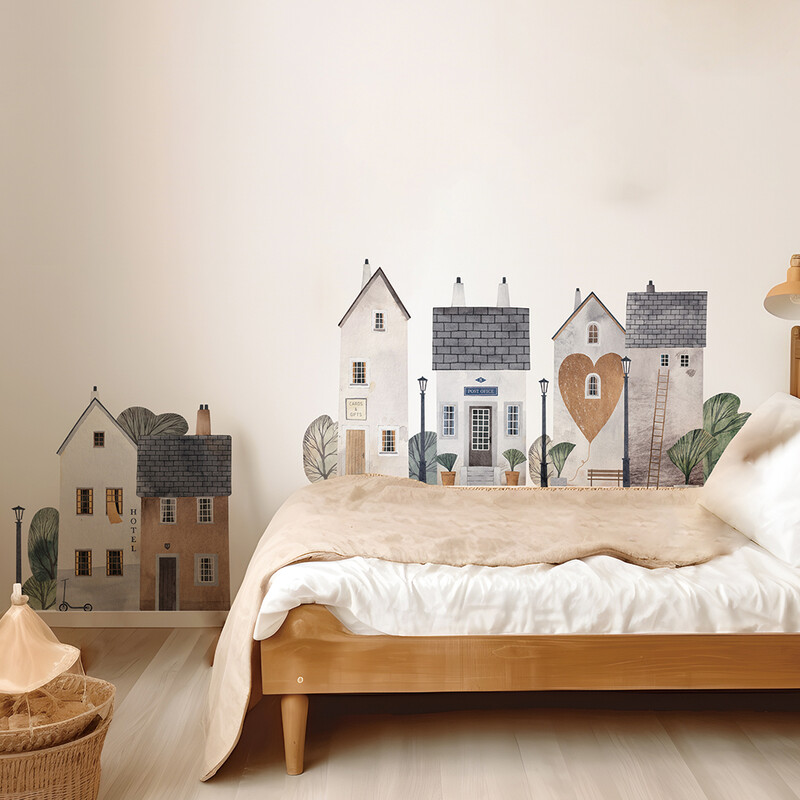 Autocolant mural de perete din țesătură de construcție acuarelă mare Peel&Stick detașabil DIY Art Decor de perete pentru decalcomania creșă camera copiilor