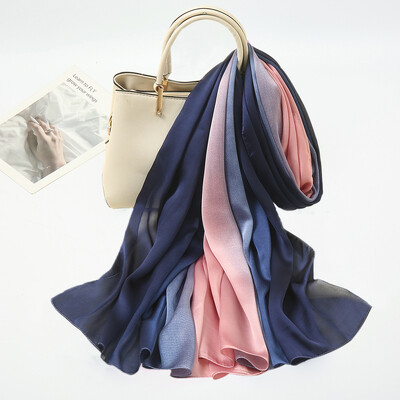 Új érkezés Gradiens selyem szatén hidzsáb ombre sál muszlim sálak hosszú kendőbevonat divat női fejkendő kiváló minőségű fejpánt