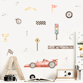 Lenktynių vėliavos trofėjus šviesoforas akvarelinis sieninis lipdukas Vinilo nuimamas „pasidaryk pats“ lipdukai Vaikų kambarys Berniukų kambario interjeras Namų dekoras