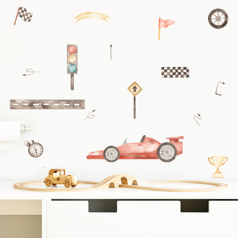 Lenktynių vėliavos trofėjus šviesoforas akvarelinis sieninis lipdukas Vinilo nuimamas „pasidaryk pats“ lipdukai Vaikų kambarys Berniukų kambario interjeras Namų dekoras