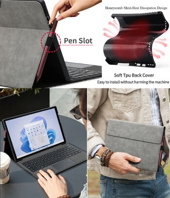 Бизнес покритие за Microsoft Surface Pro 11/10/9 Portfolio Case, 13-инчова многоъглова стойка Tpu Shell, съвместима с клавиатура