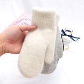 Femei Iarna Păstrați Caldura Plus Cașmir Culoare Solidă Lână Elasticitate Moale Degete pline Mănuși Fete Blană Neagră Tricotate Mănuși drăguțe