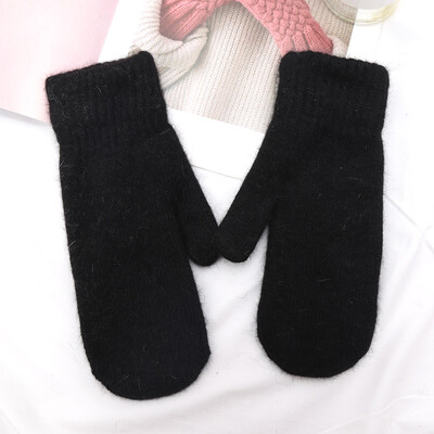 Femei Iarna Păstrați Caldura Plus Cașmir Culoare Solidă Lână Elasticitate Moale Degete pline Mănuși Fete Blană Neagră Tricotate Mănuși drăguțe