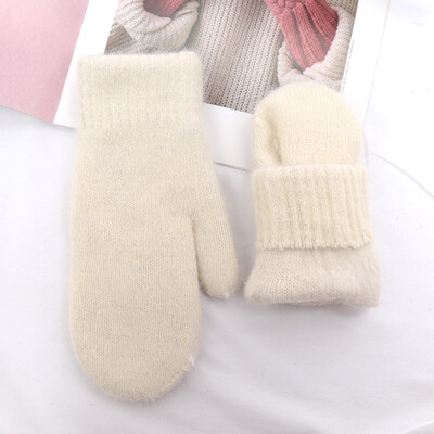 Femei Iarna Păstrați Caldura Plus Cașmir Culoare Solidă Lână Elasticitate Moale Degete pline Mănuși Fete Blană Neagră Tricotate Mănuși drăguțe