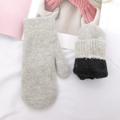 Femei Iarna Păstrați Caldura Plus Cașmir Culoare Solidă Lână Elasticitate Moale Degete pline Mănuși Fete Blană Neagră Tricotate Mănuși drăguțe