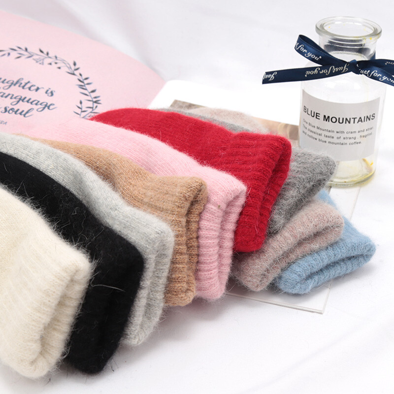 Femei Iarna Păstrați Caldura Plus Cașmir Culoare Solidă Lână Elasticitate Moale Degete pline Mănuși Fete Blană Neagră Tricotate Mănuși drăguțe