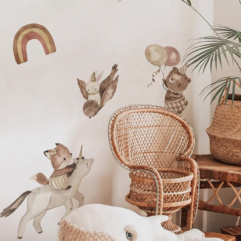 Autocolante de perete pentru oraș mic Animale Vinil Autocolante de perete în stil nordic Peel și lipește pentru pepinieră Dormitor Camera copiilor Home Art Decor