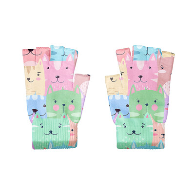 Kawaii 3D rajzfilm állatmintás kötött félujjas kesztyűk aranyos női ujjatlan kesztyűk kerékpáros érintőképernyős uniszex kesztyűk