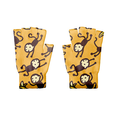 Kawaii 3D rajzfilm állatmintás kötött félujjas kesztyűk aranyos női ujjatlan kesztyűk kerékpáros érintőképernyős uniszex kesztyűk