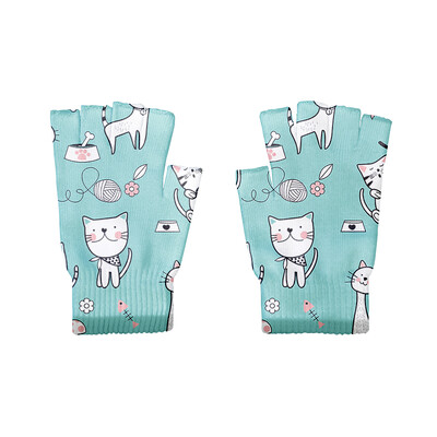 Kawaii 3D rajzfilm állatmintás kötött félujjas kesztyűk aranyos női ujjatlan kesztyűk kerékpáros érintőképernyős uniszex kesztyűk