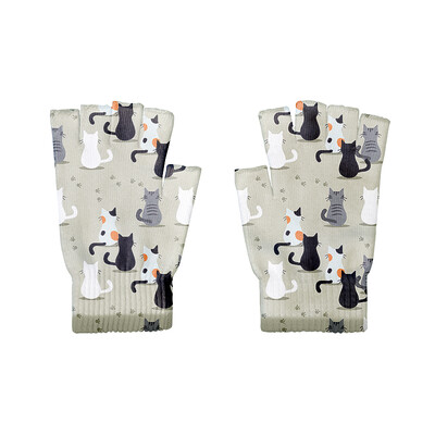 Kawaii 3D rajzfilm állatmintás kötött félujjas kesztyűk aranyos női ujjatlan kesztyűk kerékpáros érintőképernyős uniszex kesztyűk