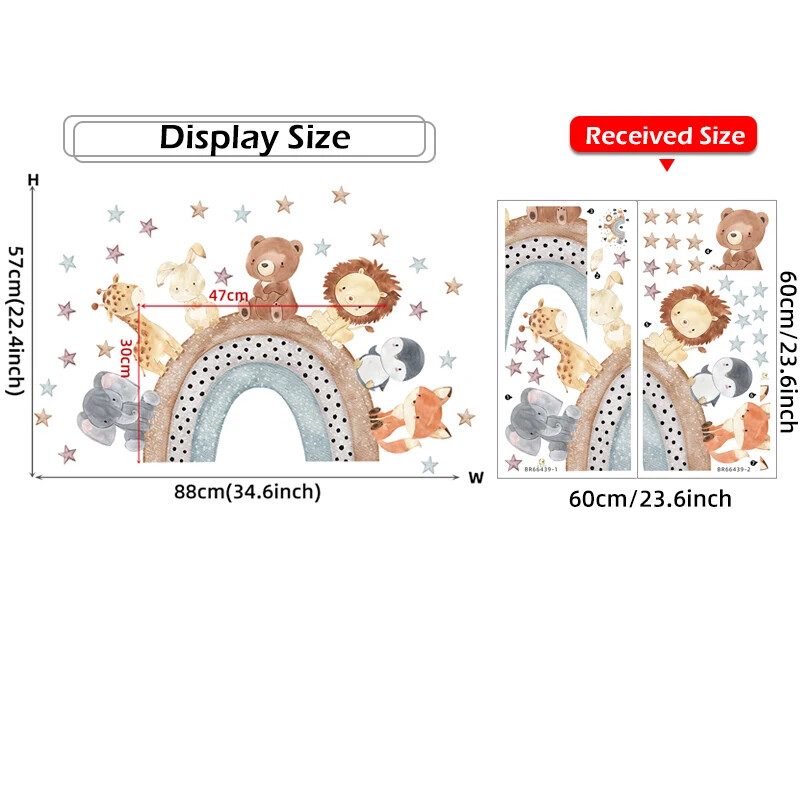 1db Akvarell Rajzfilm Állatcsillagok Szivárvány falmatricák gyerekszoba gyerekszoba baba óvoda fali matricák lakberendezés
