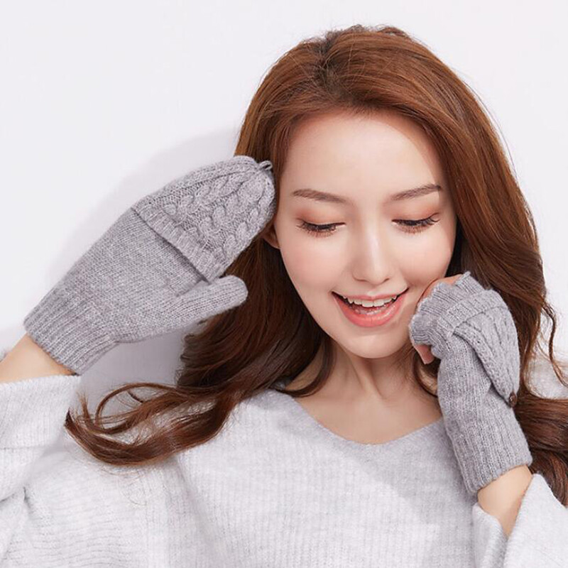 Drăguț căprioară fulg de zăpadă tricot mănuși de cașmir bărbați femei scris de iarnă ciclism în aer liber mănuși de conducere cu jumătate de deget flip cald A62