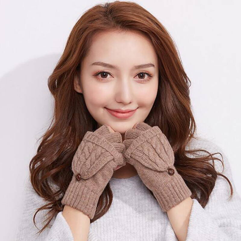 Drăguț căprioară fulg de zăpadă tricot mănuși de cașmir bărbați femei scris de iarnă ciclism în aer liber mănuși de conducere cu jumătate de deget flip cald A62