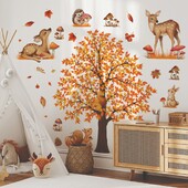 Akvarell stílusú juharlevél őzbarna falmatricák gyerekszoba dekoráció hálószoba háttér otthoni dekoráció falfestmény öntapadó matricák