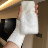 Fleece din nurcă, super moale, iarnă, mănuși cu jumătate de deget, femei, calde de lux, din pluș, tricotate, fără degete, mănuși pentru încheietura mâinii pentru scriere