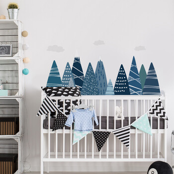 Nursery Adventure Mountain Mural Decal Woodland Playroom Διακόσμηση βρεφικού δωματίου Αφαιρούμενο αυτοκόλλητο τοίχου βινυλίου