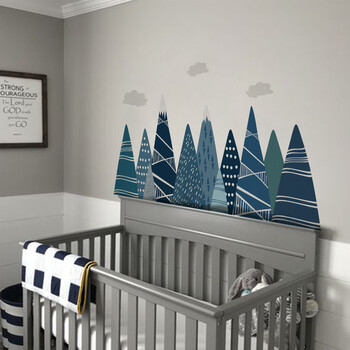 Nursery Adventure Mountain Mural Decal Woodland Playroom Διακόσμηση βρεφικού δωματίου Αφαιρούμενο αυτοκόλλητο τοίχου βινυλίου