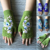 Mănuși lucrate manual pentru femei Încălzește mâini de iarnă Mănuși elegante Mănuși fără degete pentru femei Mănuși tricotate calde Mănuși combinate cu buzunar