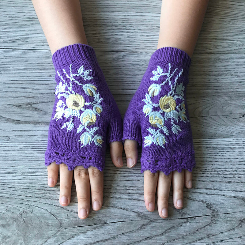 Mănuși lucrate manual pentru femei Încălzește mâini de iarnă Mănuși elegante Mănuși fără degete pentru femei Mănuși tricotate calde Mănuși combinate cu buzunar