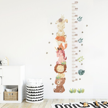 Nordic Animal Bear Lion Bunny Measure ύψος Αυτοκόλλητα τοίχου Kids Grow Chart Αυτοκόλλητα τοίχου για παιδικό δωμάτιο Βρεφικό δωμάτιο PVC