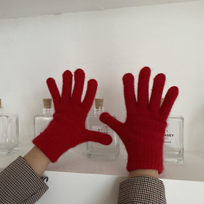 Γυναικείες χειμωνιάτικες διατηρούνται ζεστές Plus βελούδινη οθόνη αφής παχύρρευστη Χαριτωμένα υπέροχα συμπαγή μαλακά πλεκτά γάντια από μαλλί Drive Cycling γούνα κουνελιού