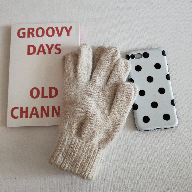 Γυναικείες χειμωνιάτικες διατηρούνται ζεστές Plus βελούδινη οθόνη αφής παχύρρευστη Χαριτωμένα υπέροχα συμπαγή μαλακά πλεκτά γάντια από μαλλί Drive Cycling γούνα κουνελιού