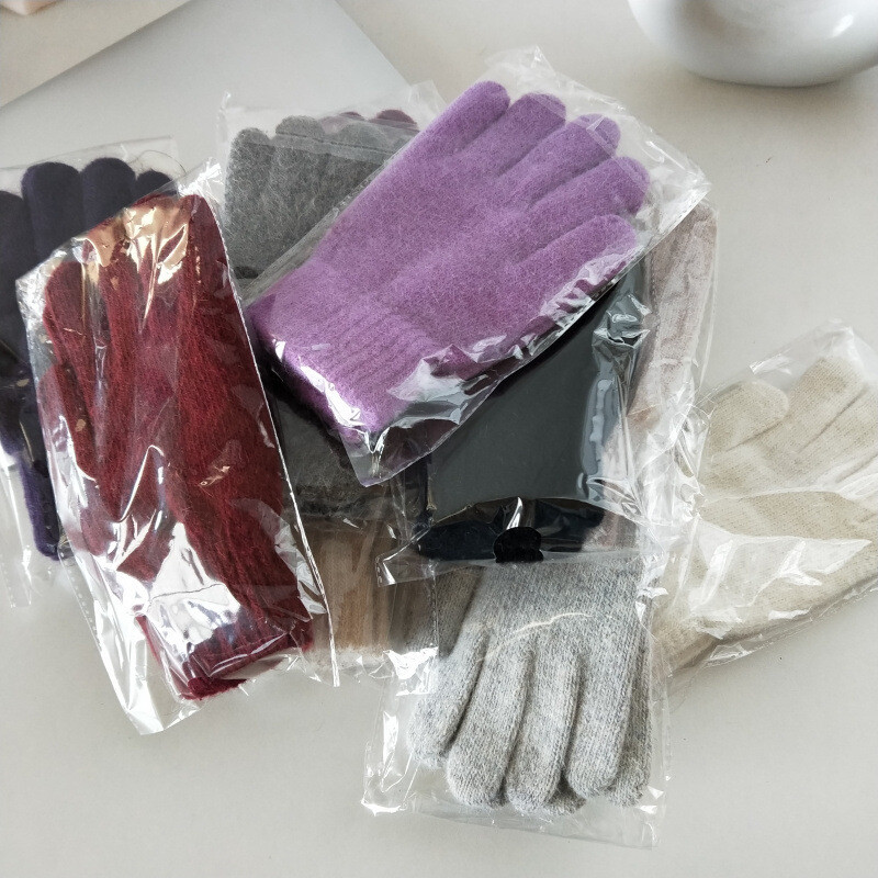 Γυναικείες χειμωνιάτικες διατηρούνται ζεστές Plus βελούδινη οθόνη αφής παχύρρευστη Χαριτωμένα υπέροχα συμπαγή μαλακά πλεκτά γάντια από μαλλί Drive Cycling γούνα κουνελιού