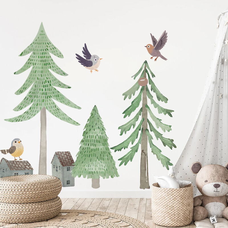 Autocolante de perete cu copac de pădure proaspătă mare, hârtie autoadezive, decorare pentru dormitor, sufragerie, fundal, decorare pentru veranda